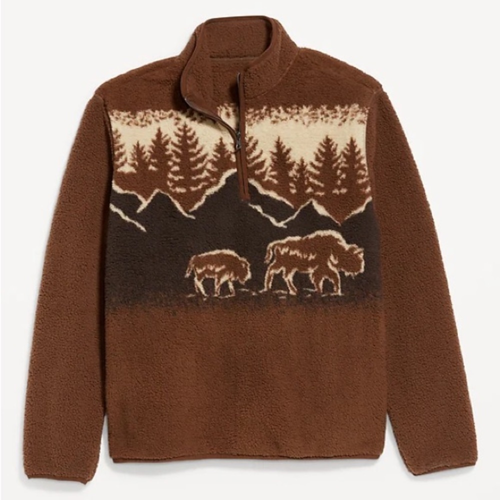 Old Navy Men's Brown Sherpa Quarter-Zip size L